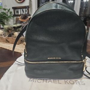 MICHAEL Michael Kors Forest Green Backpack with Gold Details